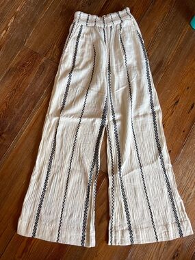 Ace & Jig XS Wide Leg Cotton Smocked Waist Pants with Cream & Black Stripes
